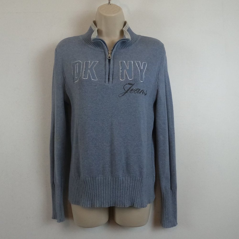 Dkny Women's Light Blue Quarter-Zip Sweater
